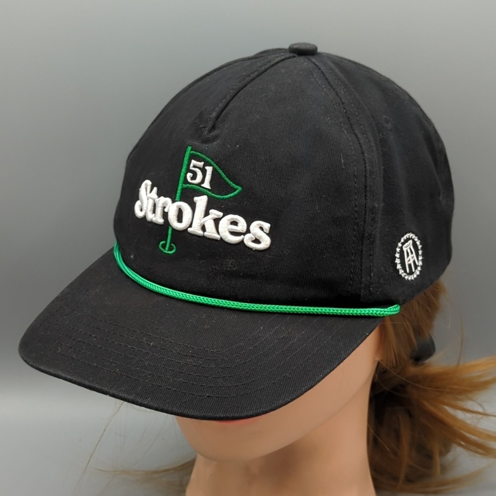 Barstool Sports 51 Strokes Golf Cap Hat Black Rope Leather Strapback Adjustable